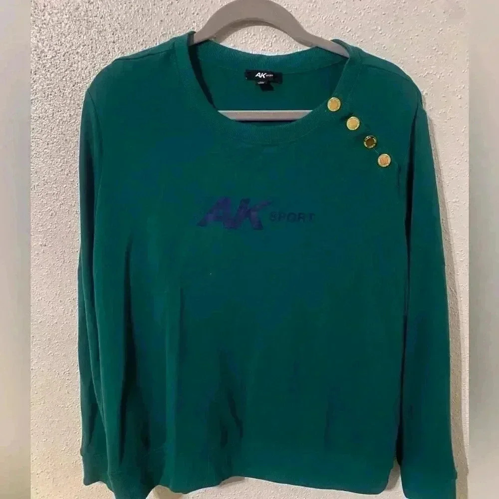 Anne Klein Sport Women's Green Long Sleeve Crew Neck Sweater XL